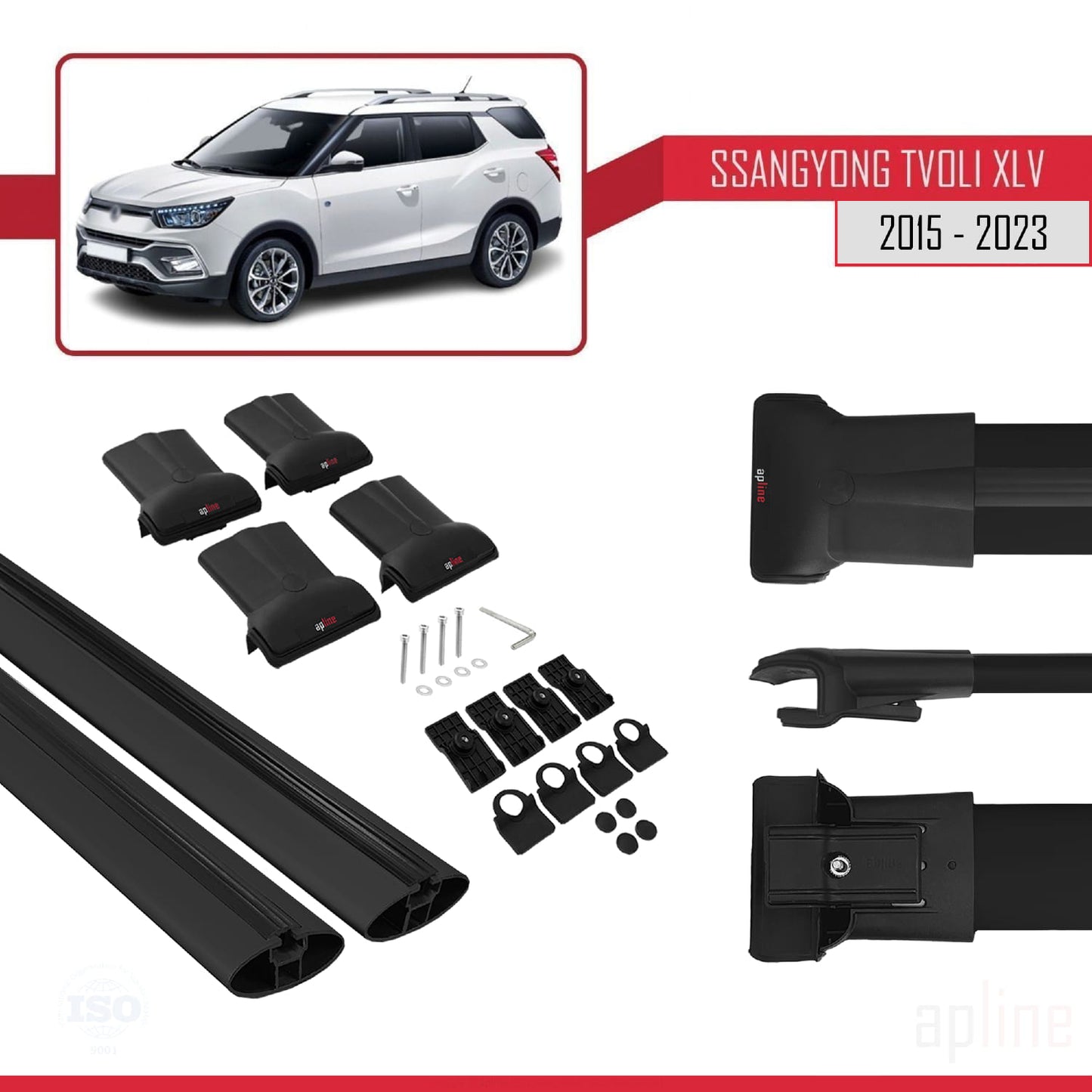 Compatible with Ssangyong Tivoli XLV 2015-2025 FLY Model Car Roof Rack Cross Bar Black Aluminium 2 Bars
