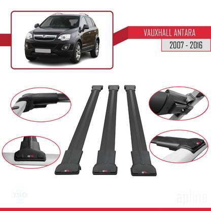 Compatible with Vauxhall Antara 2007-2016 FLY Model Car Roof Rack Cross Bar Black Aluminium 3 Bars