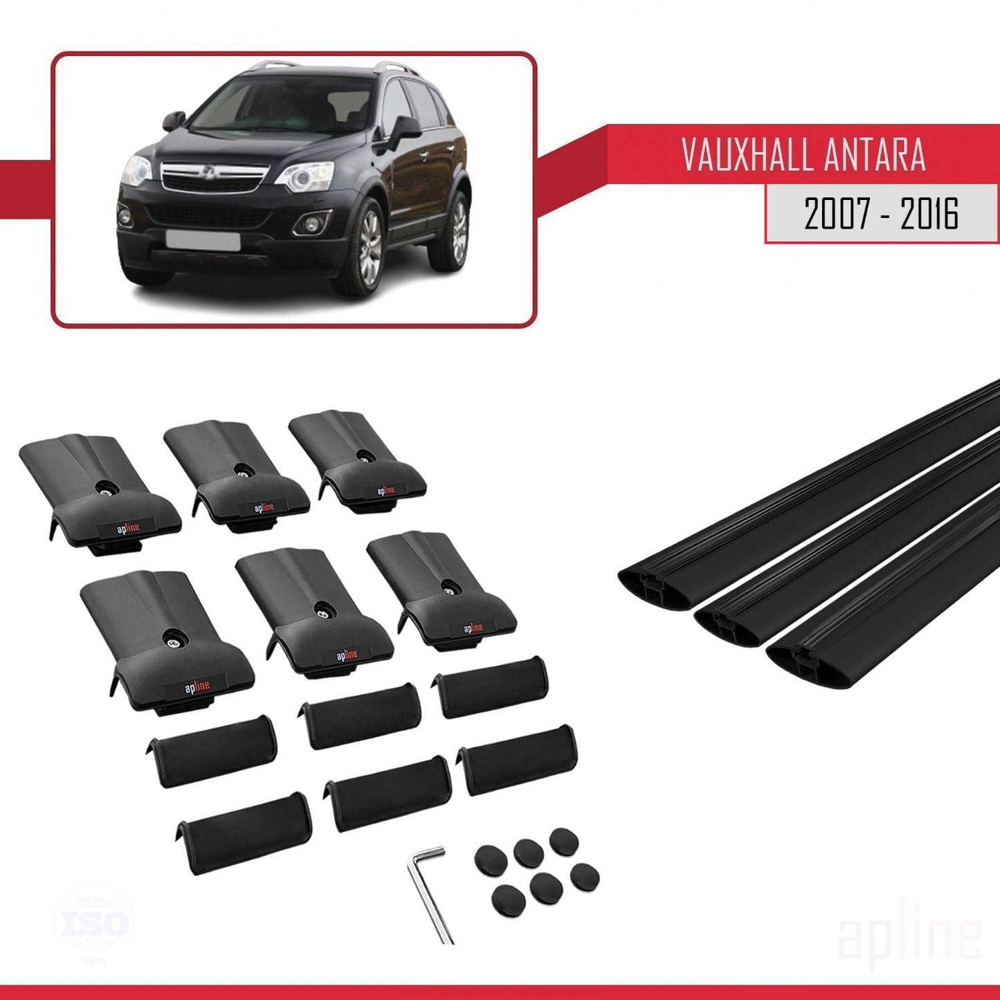 Compatible with Vauxhall Antara 2007-2016 FLY Model Car Roof Rack Cross Bar Black Aluminium 3 Bars