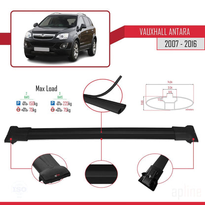 Compatible with Vauxhall Antara 2007-2016 FLY Model Car Roof Rack Cross Bar Black Aluminium 2 Bars