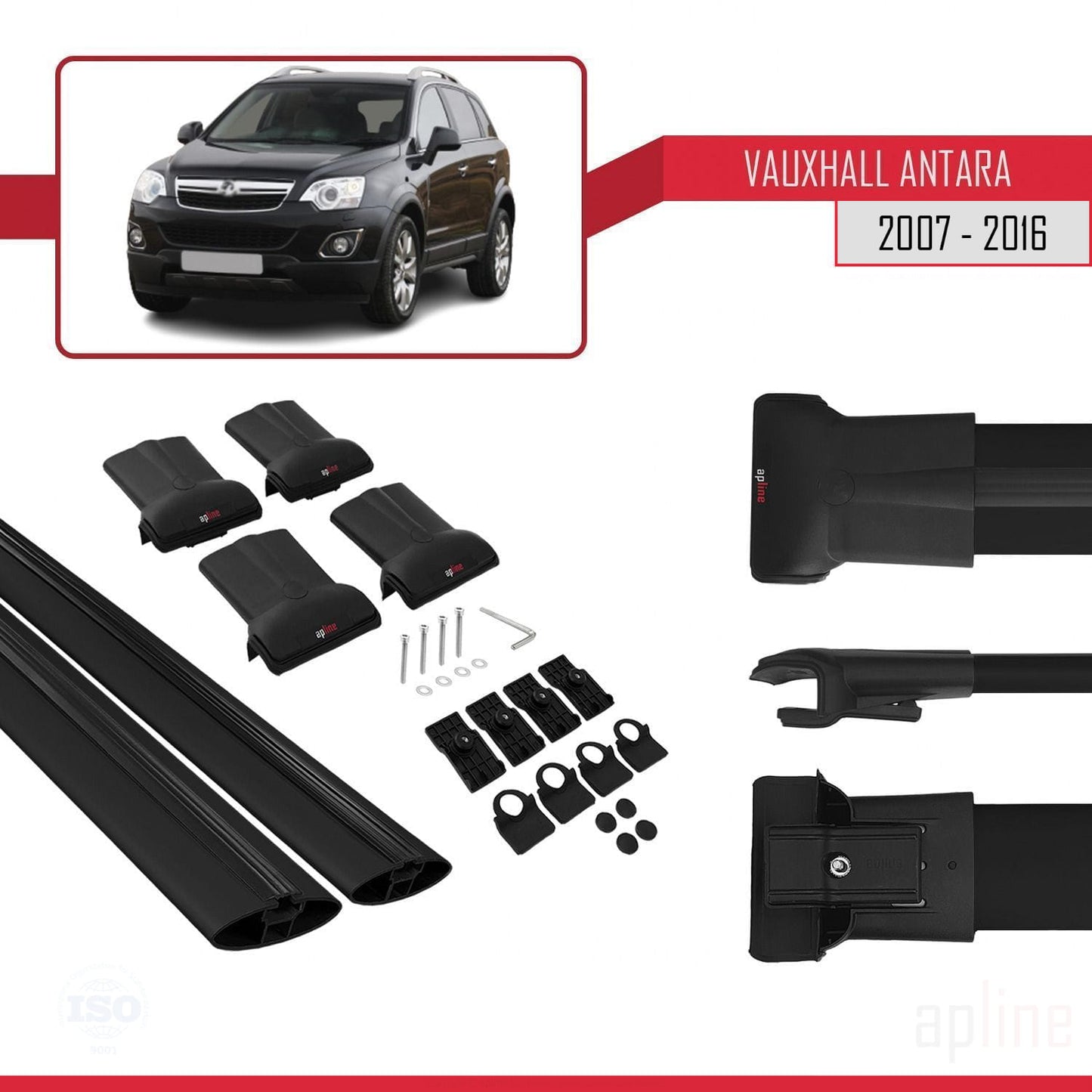Compatible with Vauxhall Antara 2007-2016 FLY Model Car Roof Rack Cross Bar Black Aluminium 2 Bars