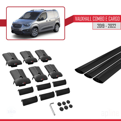 Compatible with Vauxhall Combo E Cargo 2019-2022 FLY Model Car Roof Rack Cross Bar Black Aluminium 3 Bars