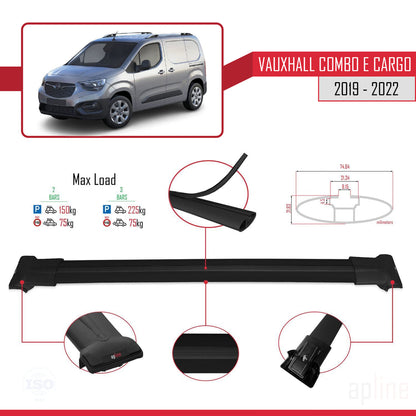 Compatible with Vauxhall Combo E Cargo 2019-2022 FLY Model Car Roof Rack Cross Bar Black Aluminium 2 Bars