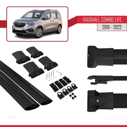 Compatible with Vauxhall Combo E Life 2019-2022 FLY Model Car Roof Rack Cross Bar Black Aluminium 2 Bars