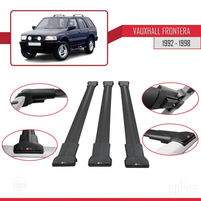 Compatible with Vauxhall Frontera 1992-1998 FLY Model Car Roof Rack Cross Bar Black Aluminium 3 Bars