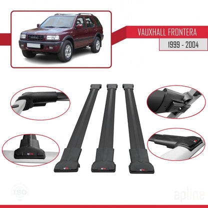Compatible with Vauxhall Frontera 2 1999-2004 FLY Model Car Roof Rack Cross Bar Black Aluminium 3 Bars