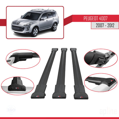 Compatible with Peugeot 4007 2007-2012 FLY Model Car Roof Rack Cross Bar Black Aluminium 3 Bars