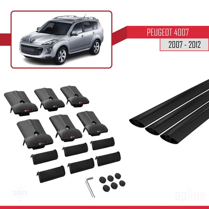 Compatible with Peugeot 4007 2007-2012 FLY Model Car Roof Rack Cross Bar Black Aluminium 3 Bars