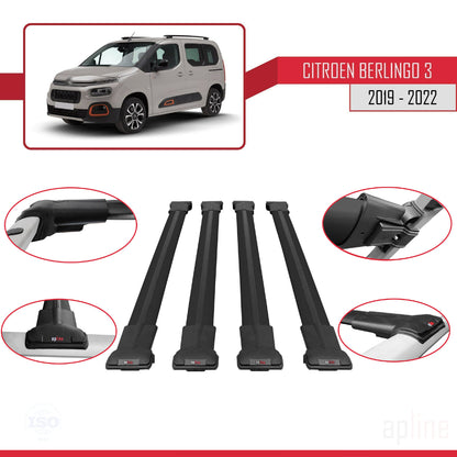 Compatible with Citroen Berlingo 3 (K9) 2019-2022 FLY Model Car Roof Rack Cross Bar Black Aluminium 4 Bars