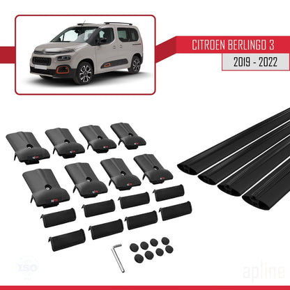 Compatible with Citroen Berlingo 3 (K9) 2019-2022 FLY Model Car Roof Rack Cross Bar Black Aluminium 4 Bars