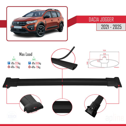 Compatible with Dacia Jogger 2021-2025 FLY Model Car Roof Rack Cross Bar Black Aluminium 3 Bars
