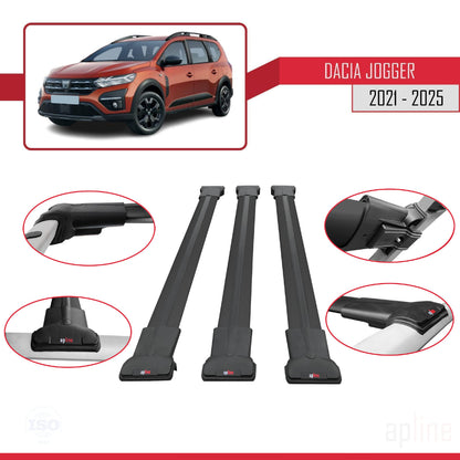 Compatible with Dacia Jogger 2021-2025 FLY Model Car Roof Rack Cross Bar Black Aluminium 3 Bars