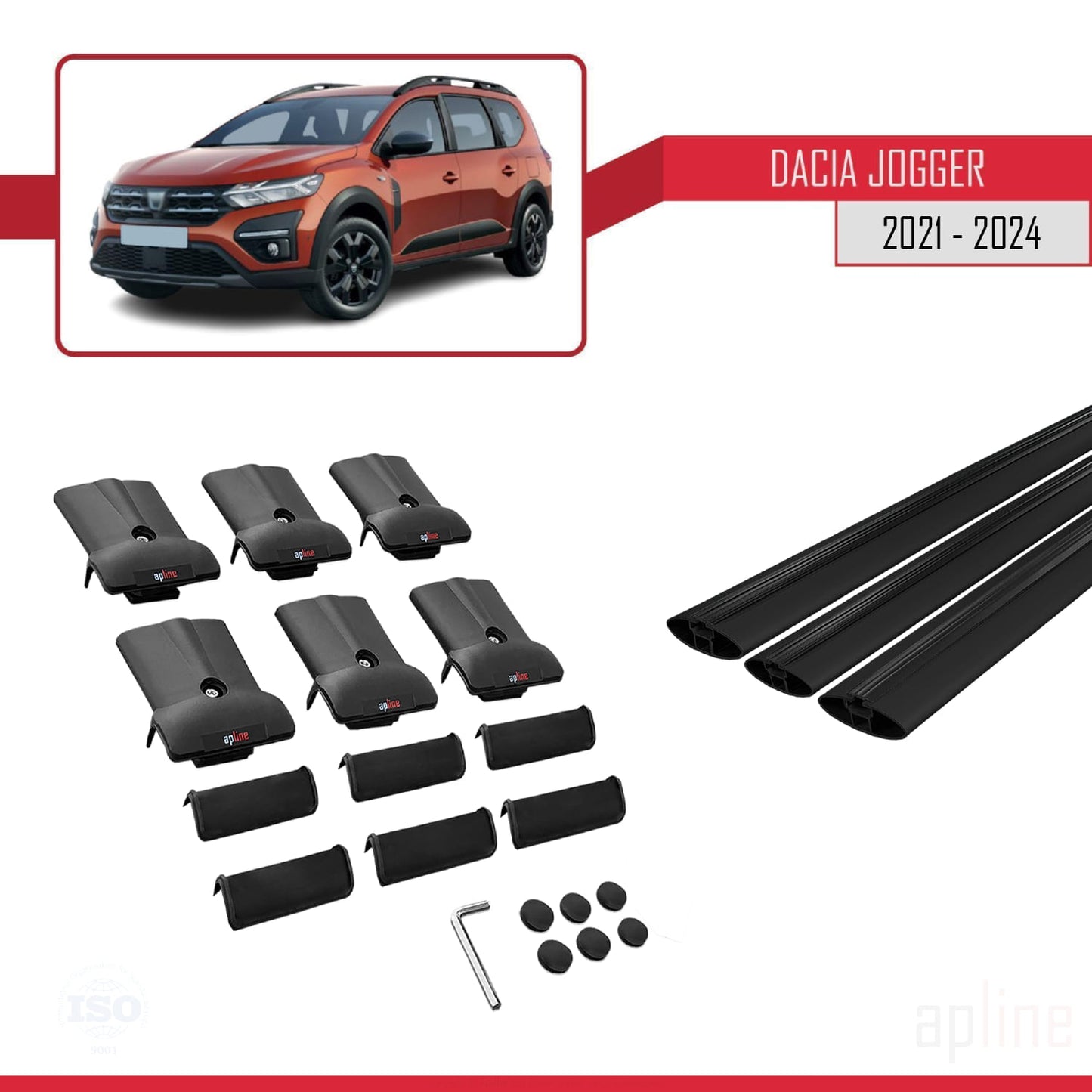 Compatible with Dacia Jogger 2021-2025 FLY Model Car Roof Rack Cross Bar Black Aluminium 3 Bars