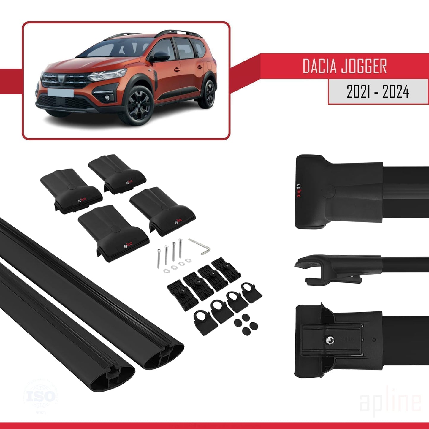 Compatible with Dacia Jogger 2021-2025 FLY Model Car Roof Rack Cross Bar Black Aluminium 2 Bars