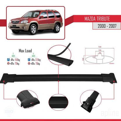 Compatible with Mazda Tribute 2000-2007 FLY Model Car Roof Rack Cross Bar Black Aluminium 2 Bars