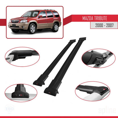 Compatible with Mazda Tribute 2000-2007 FLY Model Car Roof Rack Cross Bar Black Aluminium 2 Bars