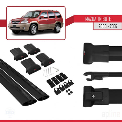 Compatible with Mazda Tribute 2000-2007 FLY Model Car Roof Rack Cross Bar Black Aluminium 2 Bars