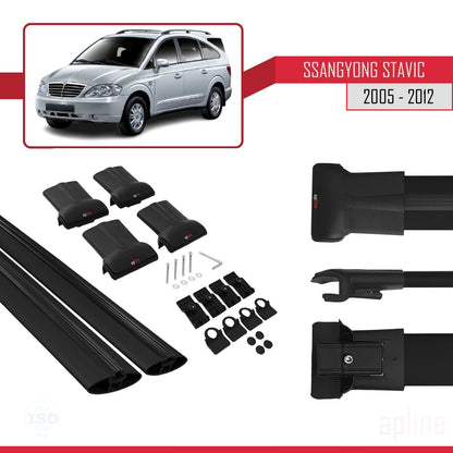 Compatible with Ssangyong Stavic 2005-2012 FLY Model Car Roof Rack Cross Bar Black Aluminium 2 Bars