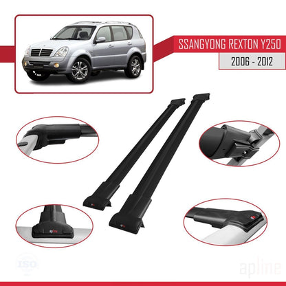 Compatible with Ssangyong Rexton (Y250) 2006-2012 FLY Model Car Roof Rack Cross Bar Black Aluminium 2 Bars