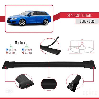 Compatible with Seat Exeo (3R9) ST 2009-2013 FLY Model Car Roof Rack Cross Bar Black Aluminium 3 Bars