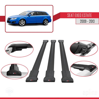 Compatible with Seat Exeo (3R9) ST 2009-2013 FLY Model Car Roof Rack Cross Bar Black Aluminium 3 Bars