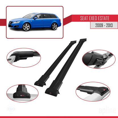Compatible with Seat Exeo (3R9) ST 2009-2013 FLY Model Car Roof Rack Cross Bar Black Aluminium 2 Bars