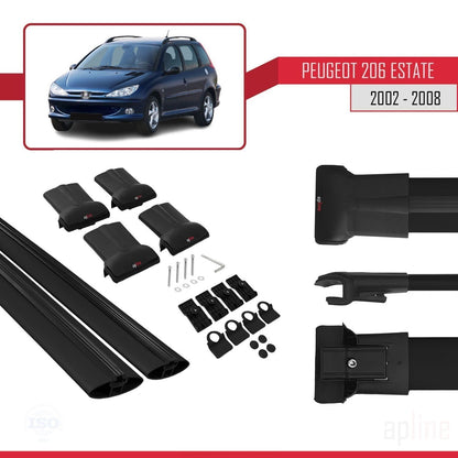 Compatible with Peugeot 206 SW 2002-2008 FLY Model Car Roof Rack Cross Bar Black Aluminium 2 Bars