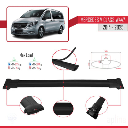 Compatible with Mercedes V Class 3 (W447) 2014-2025 FLY Model Car Roof Rack Cross Bar Black Aluminium 3 Bars