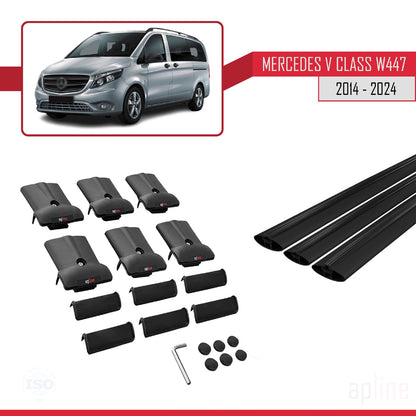 Compatible with Mercedes V Class 3 (W447) 2014-2025 FLY Model Car Roof Rack Cross Bar Black Aluminium 3 Bars
