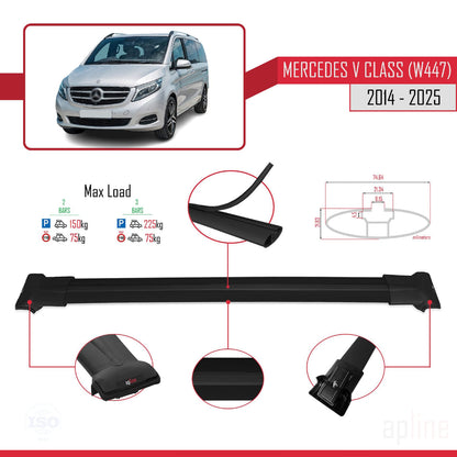 Compatible with Mercedes V Class 3 (W447) 2014-2025 FLY Model Car Roof Rack Cross Bar Black Aluminium 4 Bars