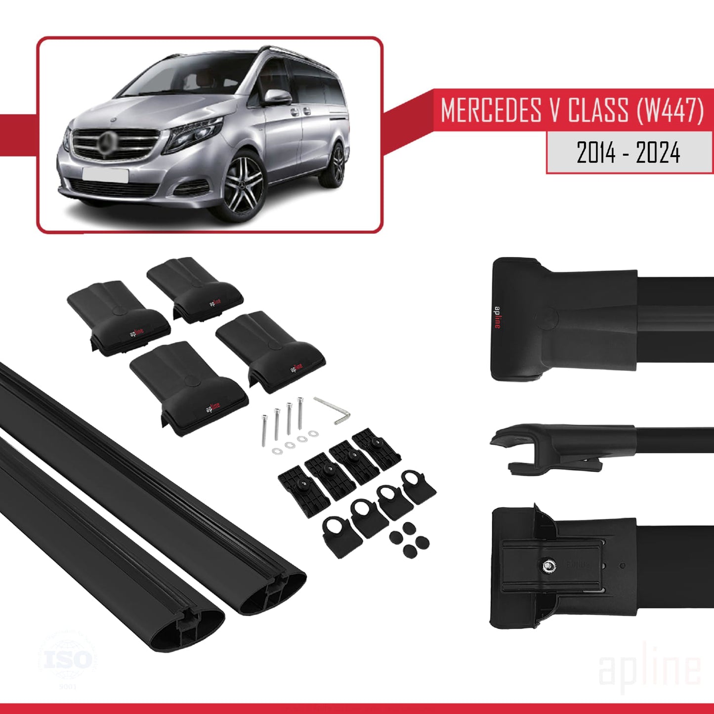 Compatible with Mercedes V Class 3 (W447) 2014-2025 FLY Model Car Roof Rack Cross Bar Black Aluminium 2 Bars