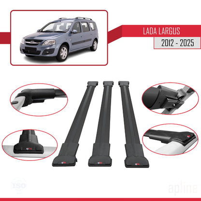 Compatible with Lada Largus 2012-2025 FLY Model Car Roof Rack Cross Bar Black Aluminium 3 Bars
