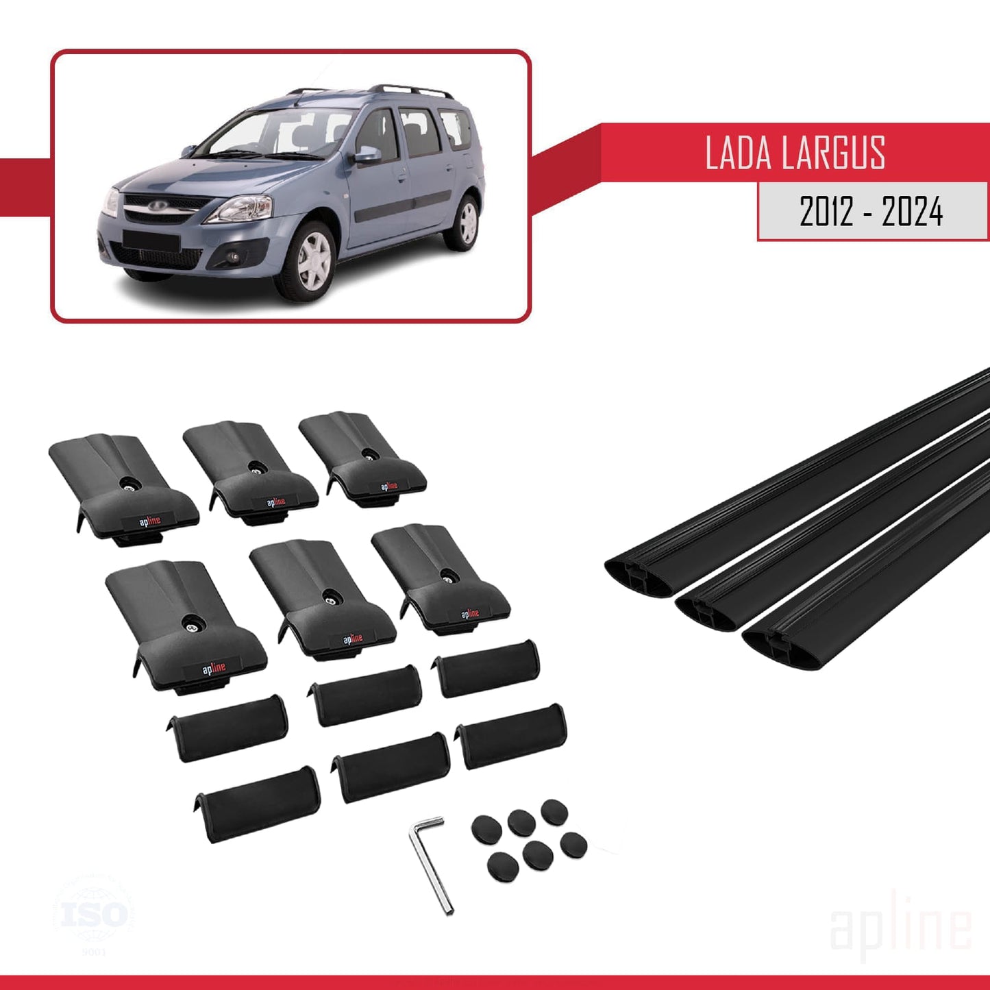 Compatible with Lada Largus 2012-2025 FLY Model Car Roof Rack Cross Bar Black Aluminium 3 Bars