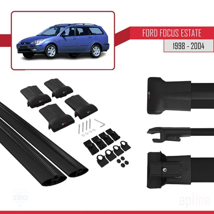 Compatible with Ford Focus (C170) SW 1998-2004 FLY Model Car Roof Rack Cross Bar Black Aluminium 2 Bars