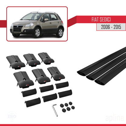 Compatible with Fiat Sedici 2006-2015 FLY Model Car Roof Rack Cross Bar Black Aluminium 3 Bars