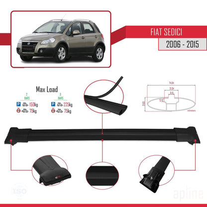 Compatible with Fiat Sedici 2006-2015 FLY Model Car Roof Rack Cross Bar Black Aluminium 2 Bars