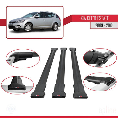 Compatible with Kia Ceed (ED) SW Post-Facelift 2009-2012 FLY Model Car Roof Rack Cross Bar Black Aluminium 3 Bars