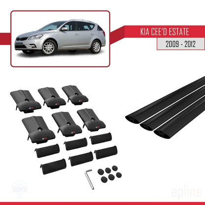 Compatible with Kia Ceed (ED) SW Post-Facelift 2009-2012 FLY Model Car Roof Rack Cross Bar Black Aluminium 3 Bars
