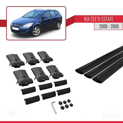 Compatible with Kia Ceed (ED) SW Pre-Facelift 2006-2009 FLY Model Car Roof Rack Cross Bar Black Aluminium 3 Bars