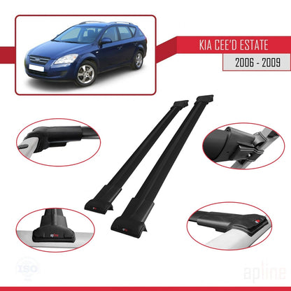 Compatible with Kia Ceed (ED) SW Post-Facelift 2009-2012 FLY Model Car Roof Rack Cross Bar Black Aluminium 2 Bars