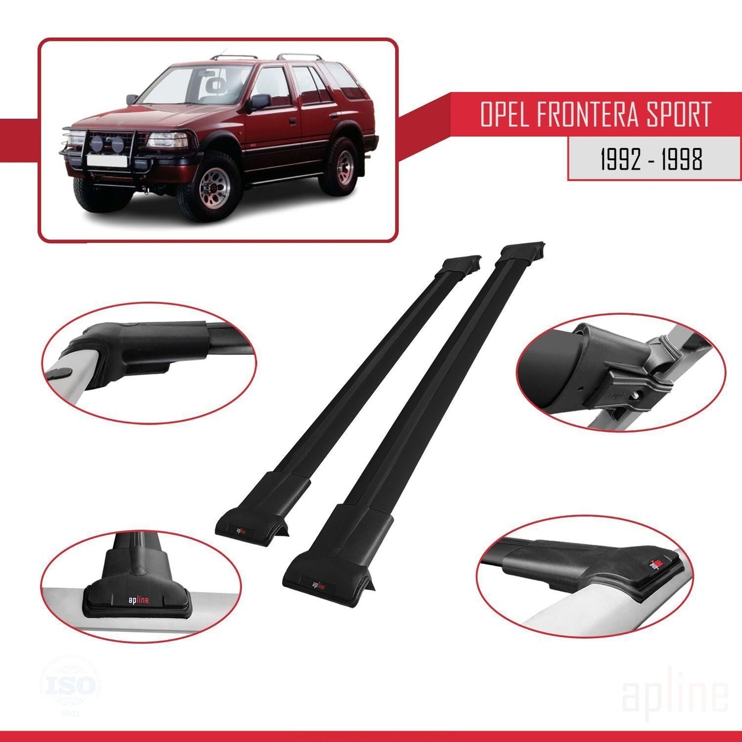 Compatible with Opel Frontera Sport 1992-1998 FLY Model Car Roof Rack Cross Bar Black Aluminium 2 Bars