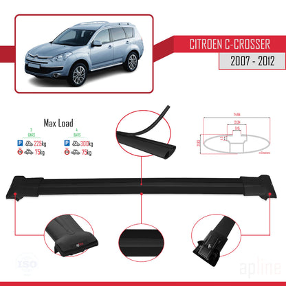Compatible with Citroen C-Crosser 2007-2012 FLY Model Car Roof Rack Cross Bar Black Aluminium 3 Bars