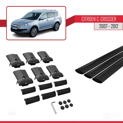 Compatible with Citroen C-Crosser 2007-2012 FLY Model Car Roof Rack Cross Bar Black Aluminium 3 Bars