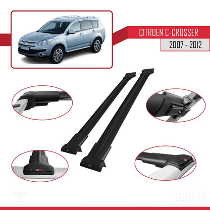 Compatible with Citroen C-Crosser 2007-2012 FLY Model Car Roof Rack Cross Bar Black Aluminium 2 Bars