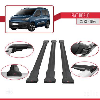 Compatible with Fiat Doblo 3 2023-2024 FLY Model Car Roof Rack Cross Bar Black Aluminium 3 Bars