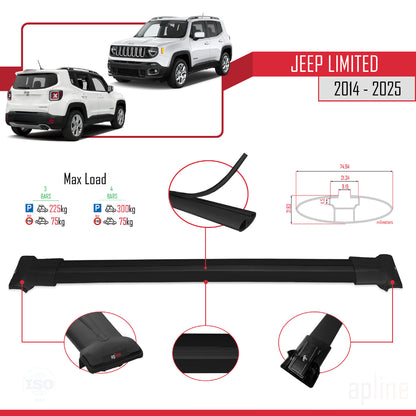 Compatible with Jeep Limited 2014-2025 FLY Model Car Roof Rack Cross Bar Black Aluminium 3 Bars