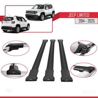 Compatible with Jeep Limited 2014-2025 FLY Model Car Roof Rack Cross Bar Black Aluminium 3 Bars