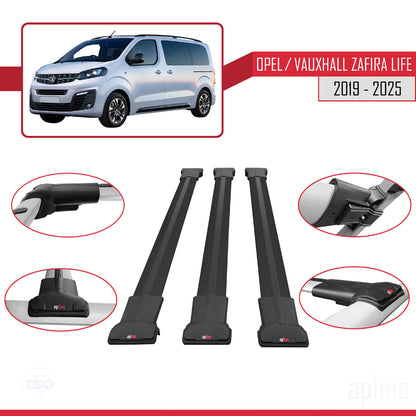 Compatible with Opel Zafira Life 2019-2025 FLY Model Car Roof Rack Cross Bar Black Aluminium 3 Bars