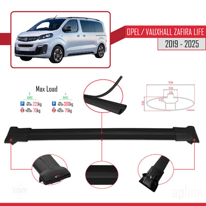 Compatible with Opel Zafira Life 2019-2025 FLY Model Car Roof Rack Cross Bar Black Aluminium 4 Bars