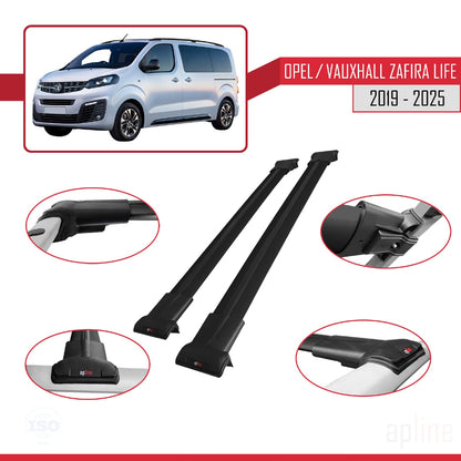 Compatible with Opel Zafira Life 2019-2025 FLY Model Car Roof Rack Cross Bar Black Aluminium 2 Bars